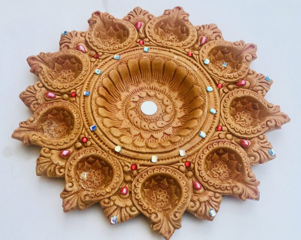 Beautiful Clay Diya Tray